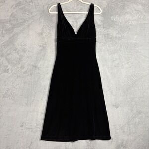 Black Velvet Empire Waist‎ Midi Cocktail Dress Sleeveless 90s Party Y2K